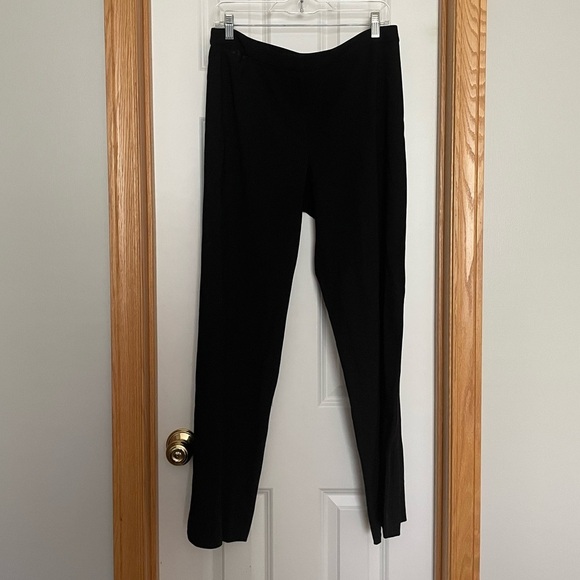 Eileen Fisher Black Tuxedo Style Trouser Pants Virgin Wool Blend Size Medium - Picture 1 of 12